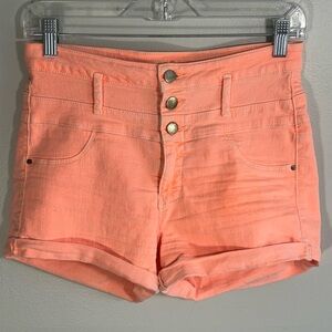 Refuge Peach / Coral Pink High-Waist Shorts Size 8 Triple Button Closure Stretch